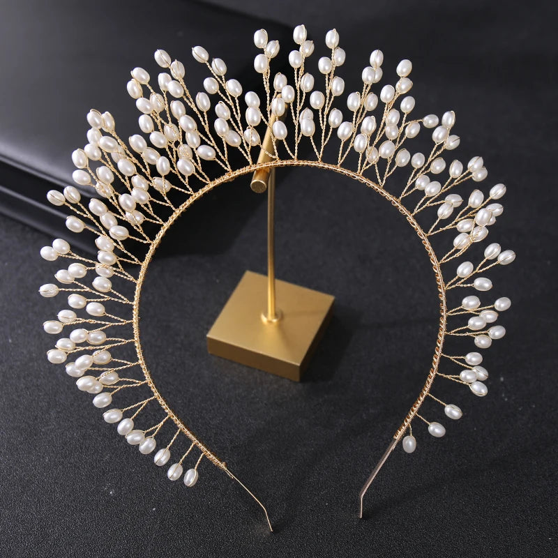 Pearl Headband Leaf Hairhoop Bride Crown Tiara Wedding Hair Accessory