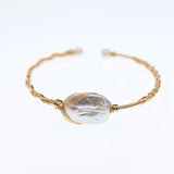 Hand-Wound Baroque Pearl Bracelet 14K Plated Bangle