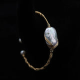 Hand-Wound Baroque Pearl Bracelet 14K Plated Bangle
