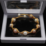 Hand-Wound AA Natural Pearl Bracelet 14K Plated Copper Bangle