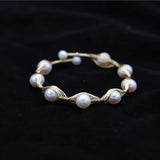 Hand-Wound AA Natural Pearl Bracelet 14K Plated Copper Bangle
