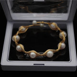 Hand-Wound AA Natural Pearl Bracelet 14K Plated Copper Bangle