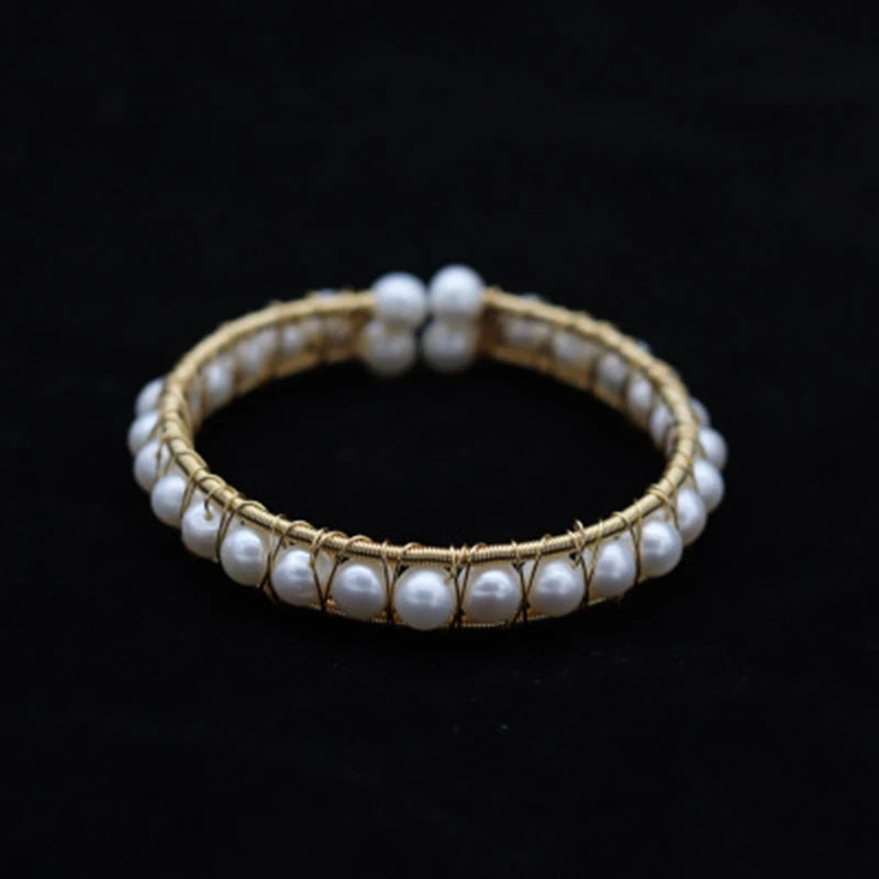 Hand-Wound 100% AA Natural Freshwater Pearl Double Layer Bracelet