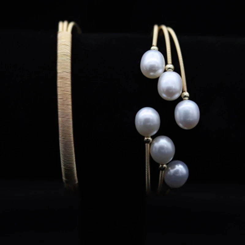 Braided Freshwater Pearl Multilayer Bracelet 14K Plated Bangle Fine Jewelry