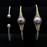 Hand-Wound AA Natural Freshwater Purple Pearl Bracelet 14K Plated Copper Bangle