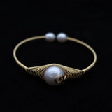 Hand-Wound AA Natural Freshwater Purple Pearl Bracelet 14K Plated Copper Bangle