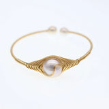 Hand-Wound AA Natural Freshwater Purple Pearl Bracelet 14K Plated Copper Bangle