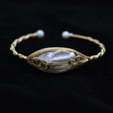 Braided AA Natural Pearl Bracelet 14K Plated Bangle