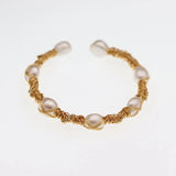 Natural Freshwater Pearl Bracelet 14K Plated Bangle