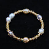 Natural Freshwater Pearl Bracelet 14K Plated Bangle
