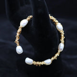 Natural Freshwater Pearl Bracelet 14K Plated Bangle