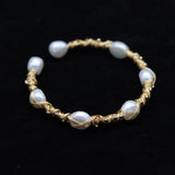 Natural Freshwater Pearl Bracelet 14K Plated Bangle
