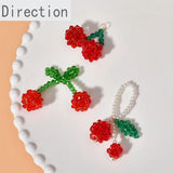 Hand Woven Crystal Glass Pearl Red Cherry Fruit Pendant DIY Ear Jewelry