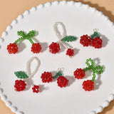 Hand Woven Crystal Glass Pearl Red Cherry Fruit Pendant