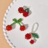 Hand Woven Crystal Glass Pearl Red Cherry Fruit Pendant