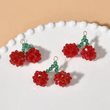 Hand Woven Crystal Glass Pearl Red Cherry Fruit Pendant