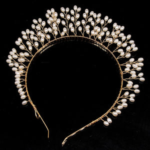 Hand Woven Flower Hairband Silver Leaf Pearl Headbands For Women