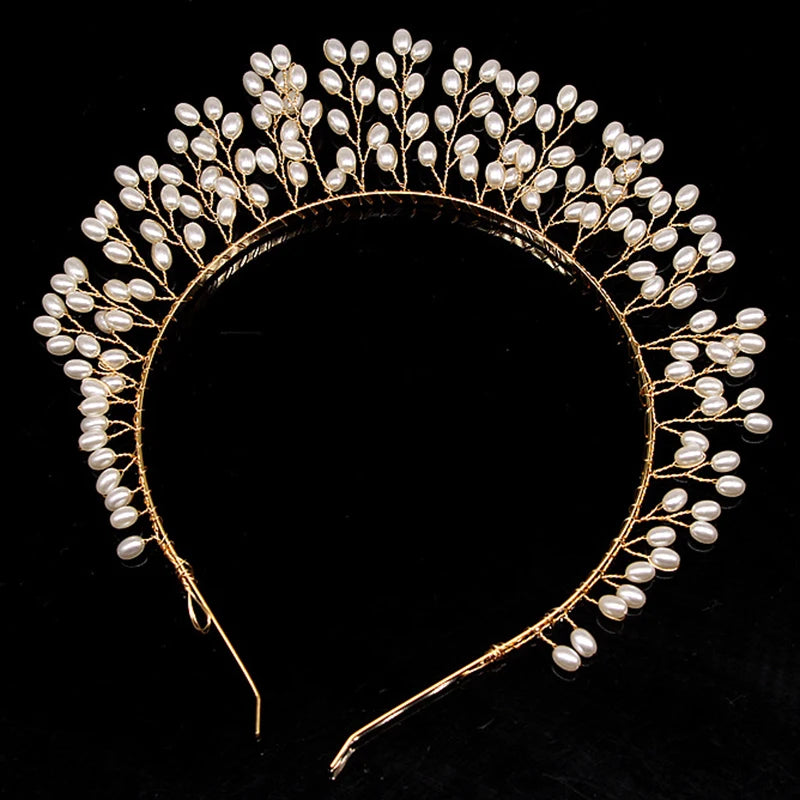 Hand Woven Flower Hairband Silver Leaf Pearl Headbands For Women