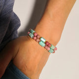 Hand Woven Friendship Bracelets Amazonite & Rhodochrosite Gem Bracelet