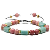 Hand Woven Friendship Bracelets Amazonite & Rhodochrosite Gem Bracelet