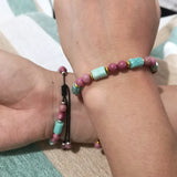 Hand Woven Friendship Bracelets Amazonite & Rhodochrosite Gem Bracelet