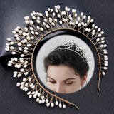 Hand Woven Hairband Metal Leaves Pearl Headbands For Women Bride Crown Tiara