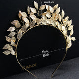Hand Woven Hairband Metal Leaves Pearl Headbands For Women Bride Crown Tiara