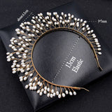Hand Woven Hairband Metal Leaves Pearl Headbands For Women Bride Crown Tiara