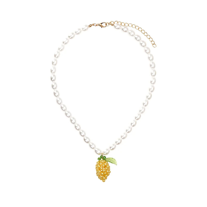 Hand-Woven Lemon Necklace Pearl Clavicle Necklace Women's Accessories