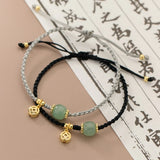 Hand-Woven Money Coin Jade Beaded Bracelet Adjustable Classic Chinese Style