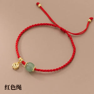 Hand-Woven Money Coin Jade Beaded Bracelet Adjustable Classic Chinese Style