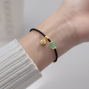 Hand-Woven Money Coin Jade Beaded Bracelet Adjustable Classic Chinese Style