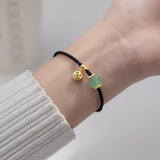 Hand-Woven Money Coin Jade Beaded Bracelet Adjustable Classic Chinese Style