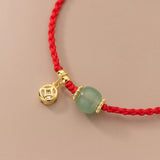 Hand-Woven Money Coin Jade Beaded Bracelet Adjustable Classic Chinese Style