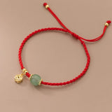 Hand-Woven Money Coin Jade Beaded Bracelet Adjustable Classic Chinese Style