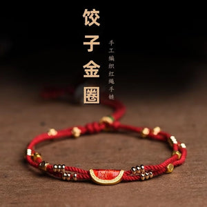 Red Rope Lucky Bracelet with Dumpling Pendant Ethnic Style Bangle for Women