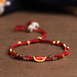 Red Rope Lucky Bracelet with Dumpling Pendant Ethnic Style Bangle for Women