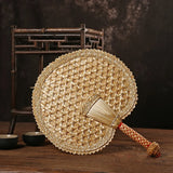 Hand-Woven Straw Hand Fan Old Natural Environmentally Friendly Round Fan