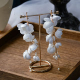 Beaded Flowers Earrings Long Drop Travel Wedding Ear Decoration