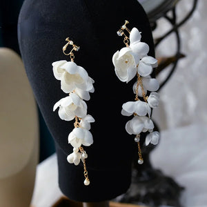 Beaded Flowers Earrings Long Drop Travel Wedding Ear Decoration