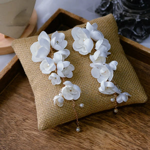 Beaded Flowers Earrings Long Drop Travel Wedding Ear Decoration