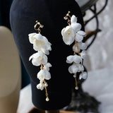 Beaded Flowers Earrings Long Drop Travel Wedding Ear Decoration