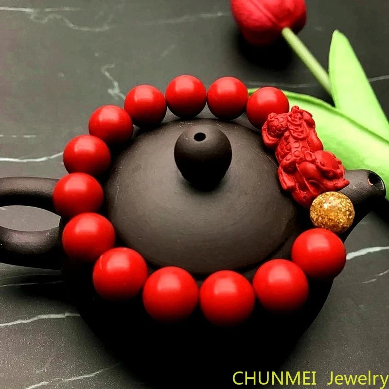 Chinese Cinnabar Jade Lucky Amulet Hand String Bracelet