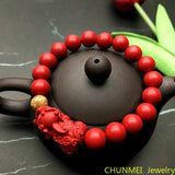 Chinese Cinnabar Jade Lucky Amulet Hand String Bracelet