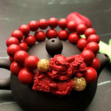 Hand-carved Chinese Natural Cinnabar Jade Lucky Pixiu Bracelet