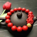 Hand-carved Chinese Natural Cinnabar Jade Lucky Pixiu Bracelet