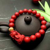 Hand-carved Chinese Natural Cinnabar Jade Lucky Pixiu Bracelet