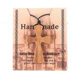 Hand-carved Wood Cross Necklace Long Leather Rope Adjustable Pendant
