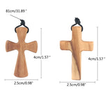 Hand-carved Wood Cross Necklace Long Leather Rope Adjustable Pendant