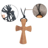 Hand-carved Wood Cross Necklace Long Leather Rope Adjustable Pendant